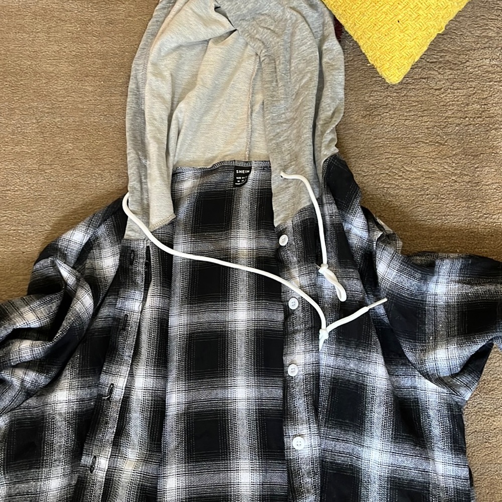 plaid shein hoodie with buttons